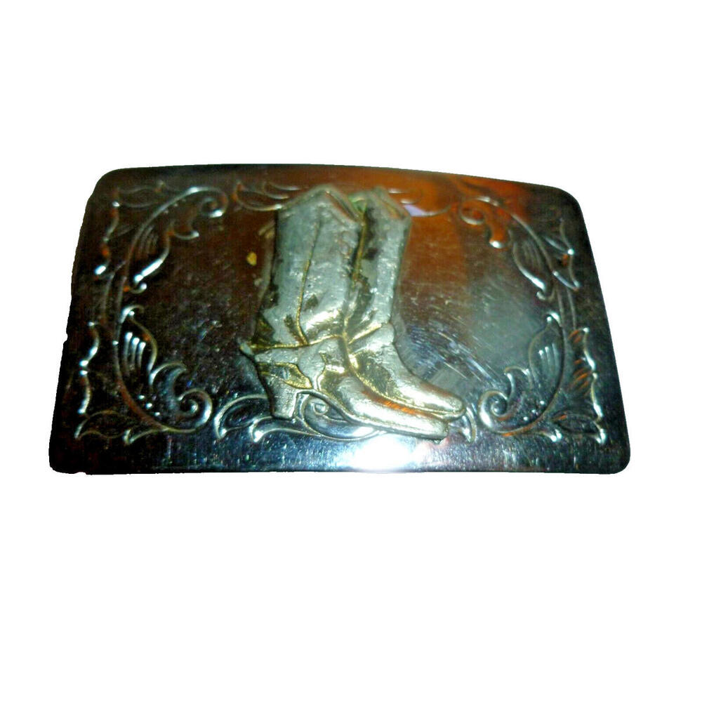 Vintage Belt Buckle Made In USA Silver Tone Brass Cowboy Boots